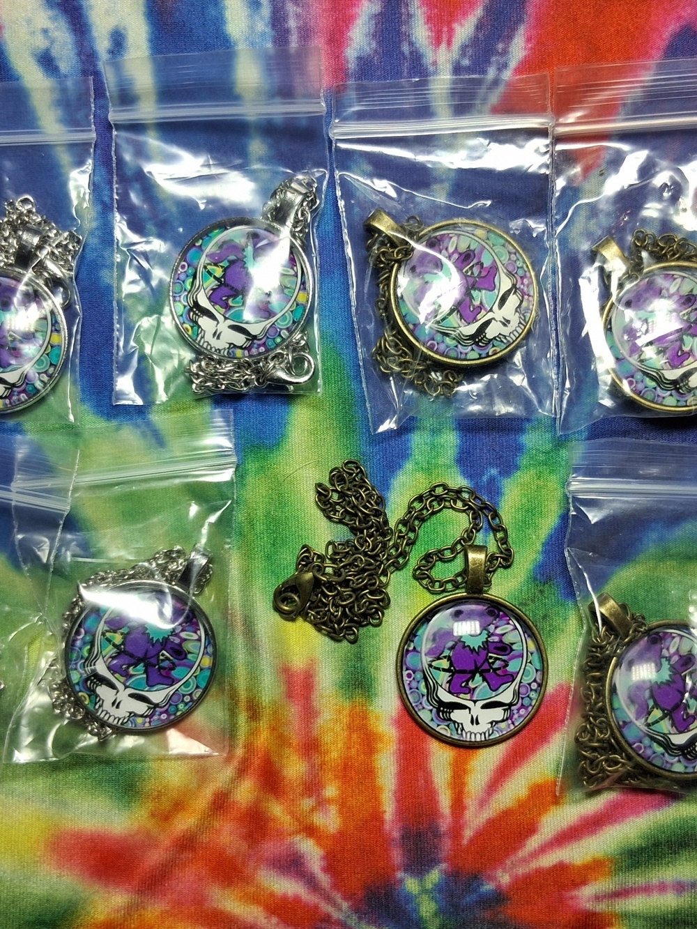 10 Grateful Dead Purple Hulahoop Dancing Bear Glass Cab Pendants with Chain